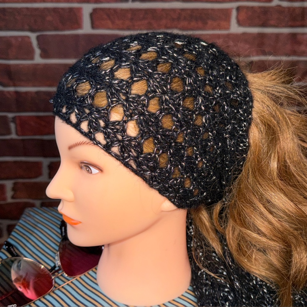 🎀 Left Hook Artisan Liquid Tar Scarf & Head-Wrap — Black Chrome — OS